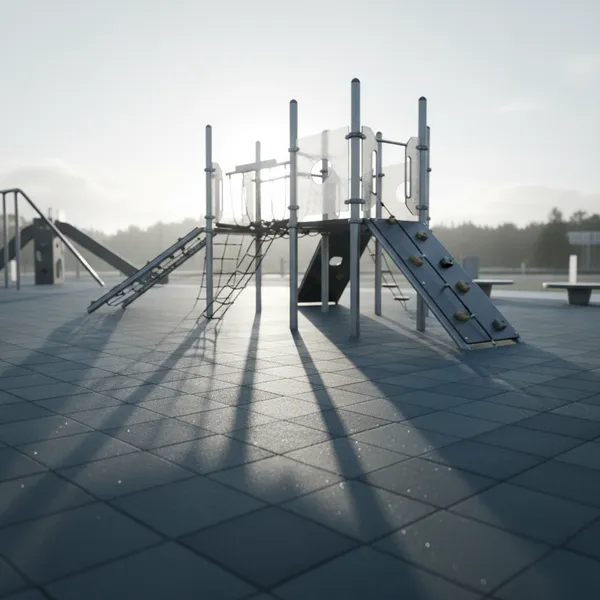 A playground climbing frame with soft safety flooring